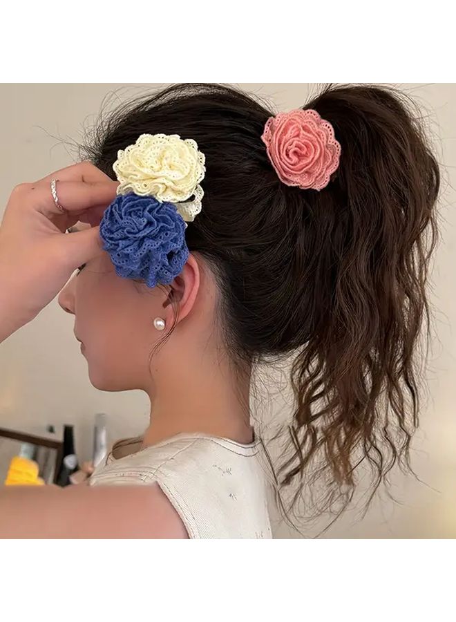 Beige Bohemian Rose Embroidery Hair Clip Elegant Floral Design For Daily Wear All Seasons - Image 2