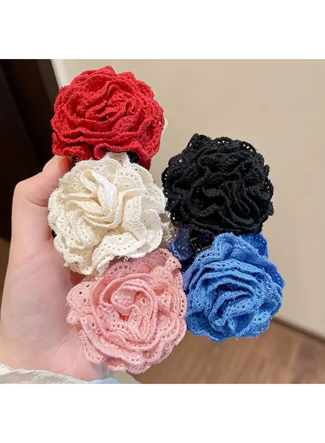 Beige Bohemian Rose Embroidery Hair Clip Elegant Floral Design For Daily Wear All Seasons - Image 3