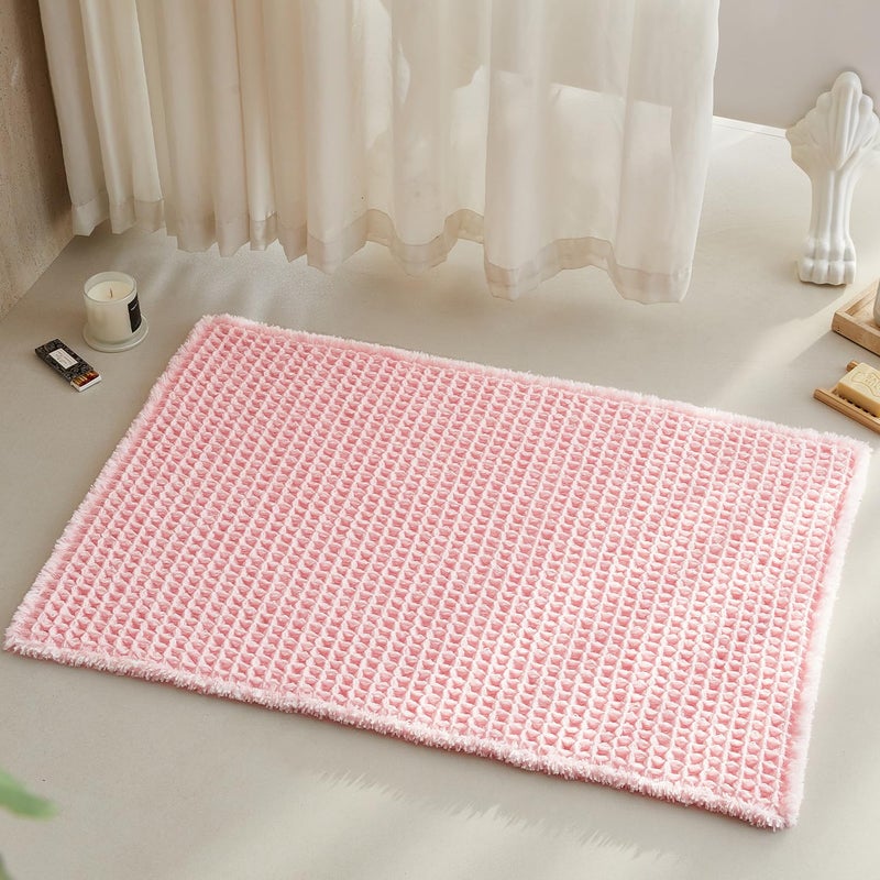 TYUU Light Peachy Pink Bathroom Rugs, Waffle Bath Mat Non Slip Washable Quick Dry Cute Bath Mat Boho Farmhouse Bathroom Decor, 36"x24" Light Peachy Pink - Image 1