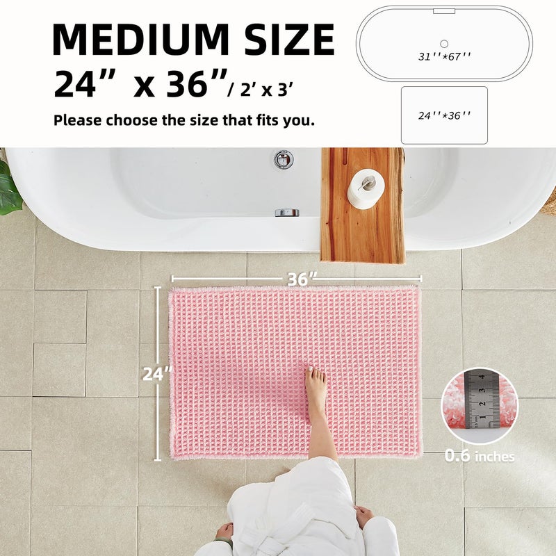 TYUU Light Peachy Pink Bathroom Rugs, Waffle Bath Mat Non Slip Washable Quick Dry Cute Bath Mat Boho Farmhouse Bathroom Decor, 36"x24" Light Peachy Pink - Image 2