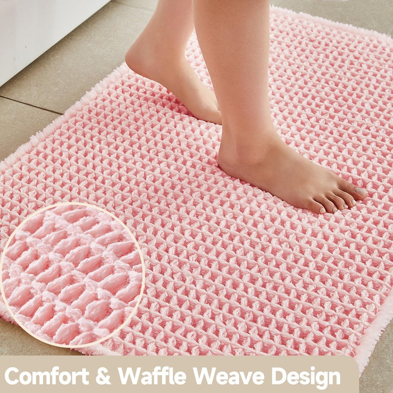 TYUU Light Peachy Pink Bathroom Rugs, Waffle Bath Mat Non Slip Washable Quick Dry Cute Bath Mat Boho Farmhouse Bathroom Decor, 36"x24" Light Peachy Pink - Image 3