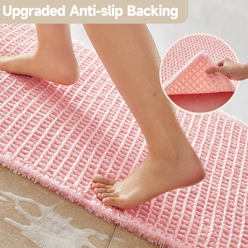 TYUU Light Peachy Pink Bathroom Rugs, Waffle Bath Mat Non Slip Washable Quick Dry Cute Bath Mat Boho Farmhouse Bathroom Decor, 36"x24" Light Peachy Pink - Image 4