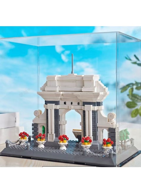 High Transparent Acrylic Display Box Cartoon Hand-made Building Blocks Blind Box Car Model Building Street View Storage Dust Cover Box-Color:WG4223 Acrylic Cover: Tsinghua Garden, Beijing, China (excluding Blocks And Light Strings)