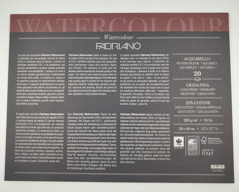 FABRIANO كتل الألوان المائية من ستوديو 200 جرام لكل متر مربع 30 × 40 سم - Image 2