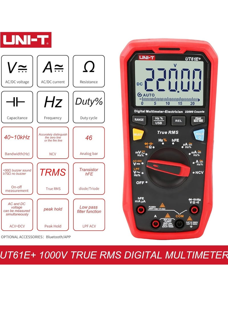 UNI-T UNI-T UT61E+ Digital Multimeter Auto Range High Precision Professional NCV Tester True RMS Multimeter Multifunctional Tester Electric Measuring Instrument Support Data Transmission  - Image 2