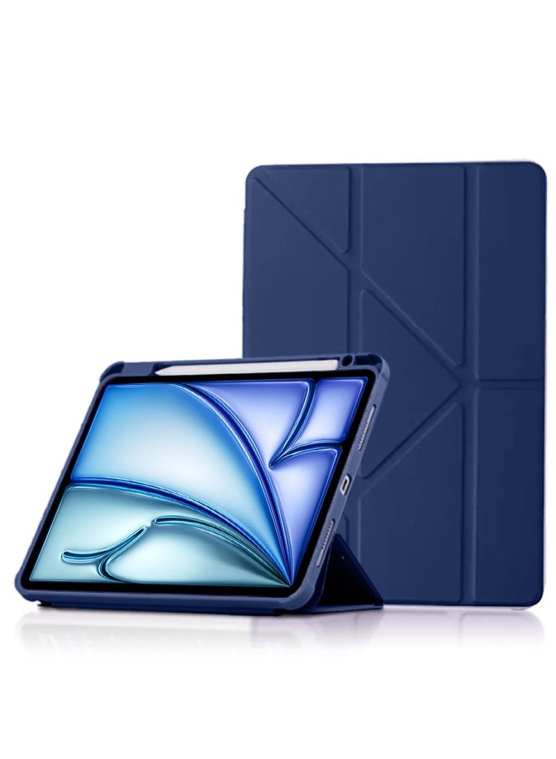 Techie Smart Folio Flip Origami Trifold Case with Pencil Holder Transparent Back Shell and Auto Wake/Sleep Function Cover for Apple iPad Air 13-Inch M3 / M2 2025 / 2024 - Navy Blue - Image 1