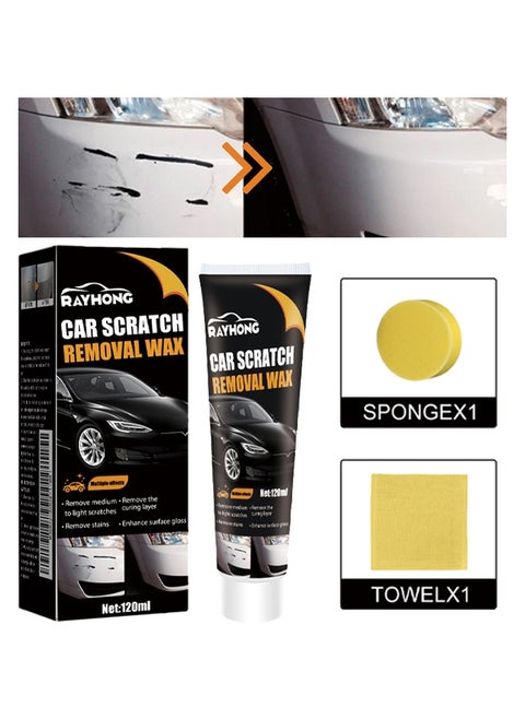 Car Scratch Removal Wax 120ml-Car Scratch Repair Paste, Car Scratch Repair Paste Polishing Wax, Premium Scratch Remover Kit with Wipe & Sponge for Vehicles for Deep Scratches