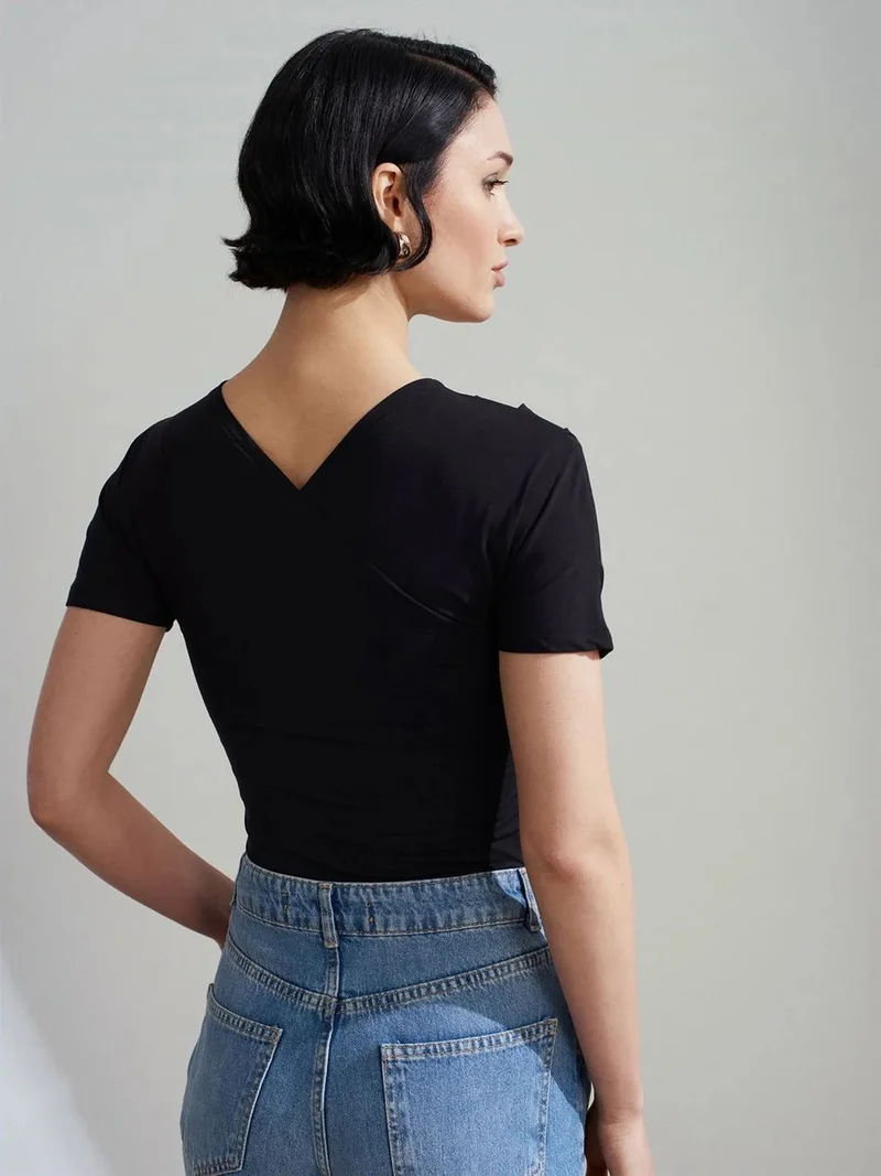 ديلفين Dilvin Slim Fit V-Neck Jersey Blouse