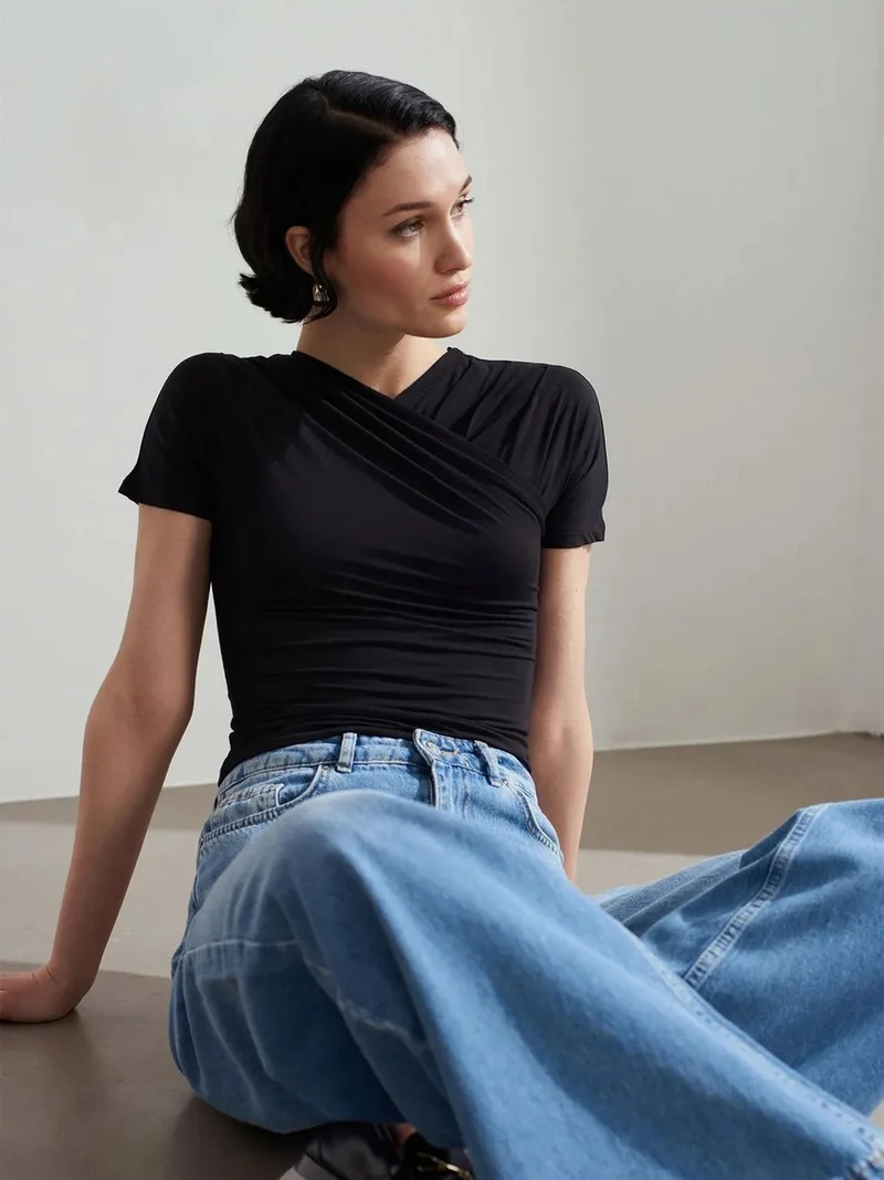 ديلفين Dilvin Slim Fit V-Neck Jersey Blouse