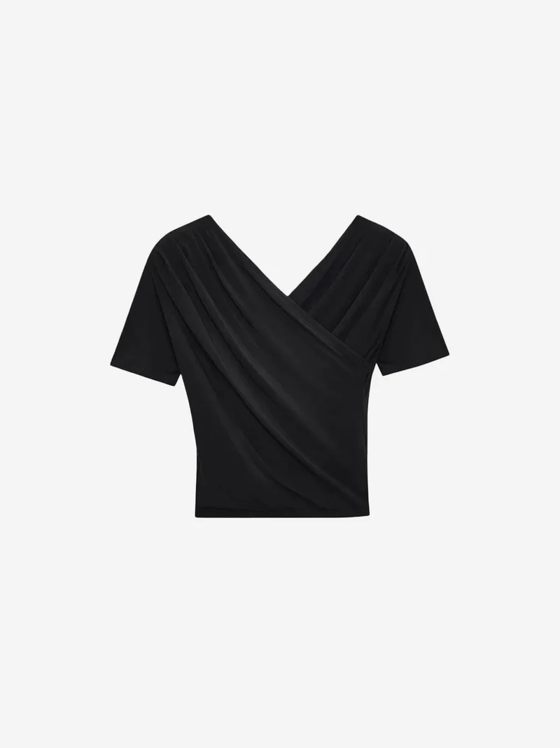 Dilvin DILVIN Slim Fit V-Neck Jersey Blouse