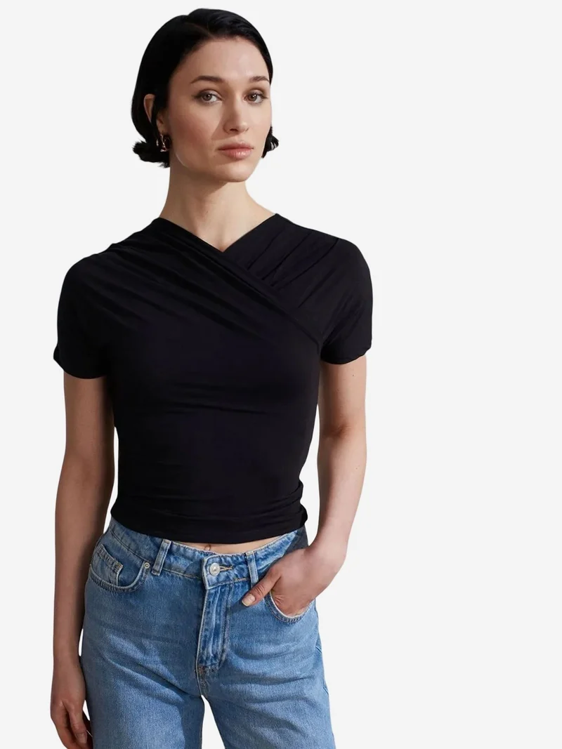 Dilvin DILVIN Slim Fit V-Neck Jersey Blouse