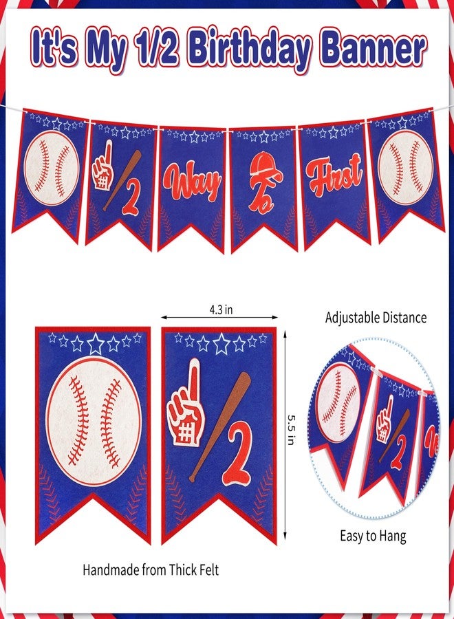 THAWAY 1/2 Birthday Baseball Half Birthday Decorations - Red Blue It's My 1/2 Birth Banner Glitter Cake Topper Tassel Wood Bead High Chair Banner & Crown & Garland, Hat Halfway to One Party Supplies - Image 2