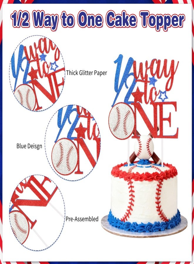 THAWAY 1/2 Birthday Baseball Half Birthday Decorations - Red Blue It's My 1/2 Birth Banner Glitter Cake Topper Tassel Wood Bead High Chair Banner & Crown & Garland, Hat Halfway to One Party Supplies - Image 5