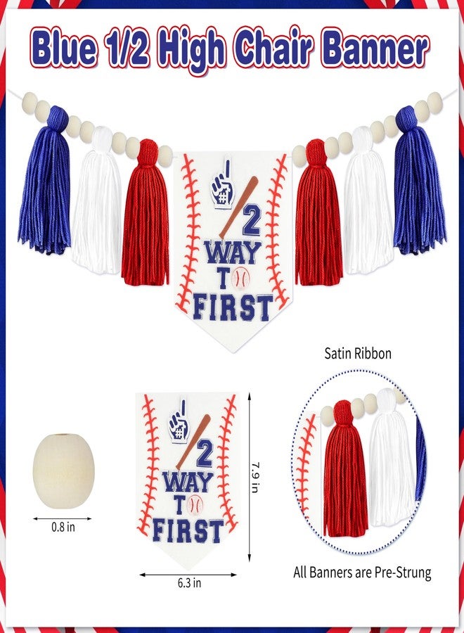 THAWAY 1/2 Birthday Baseball Half Birthday Decorations - Red Blue It's My 1/2 Birth Banner Glitter Cake Topper Tassel Wood Bead High Chair Banner & Crown & Garland, Hat Halfway to One Party Supplies - Image 3