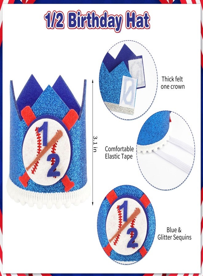 THAWAY 1/2 Birthday Baseball Half Birthday Decorations - Red Blue It's My 1/2 Birth Banner Glitter Cake Topper Tassel Wood Bead High Chair Banner & Crown & Garland, Hat Halfway to One Party Supplies - Image 4