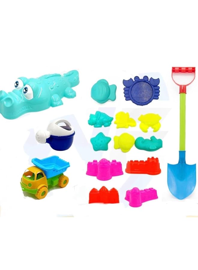 IToys Beach Toys Set 22 Pieces Includes Crocodile Spray Truck Bucket Shovel Moulds - Image 1