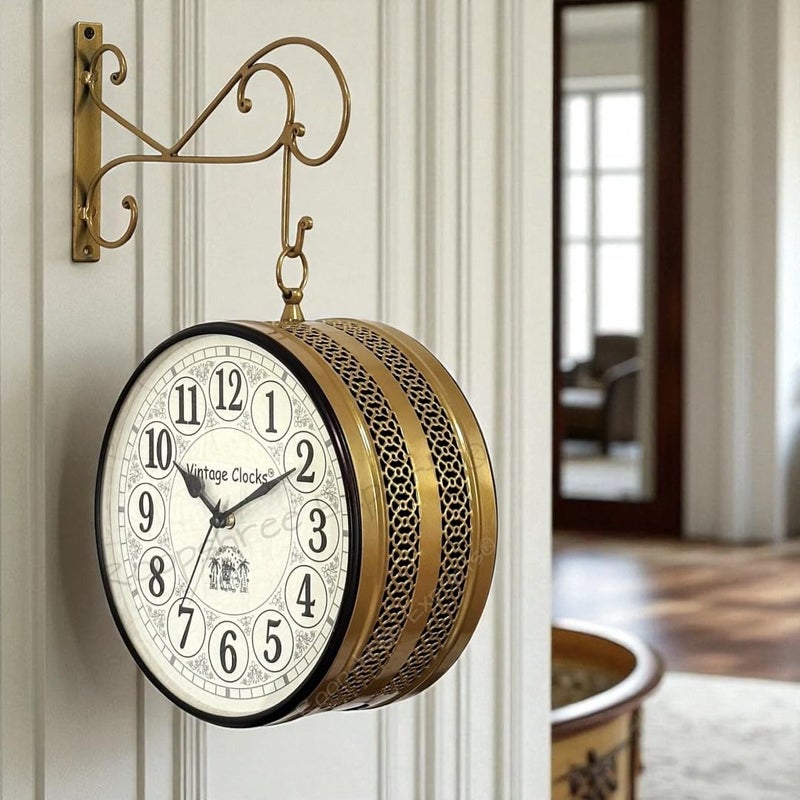 Vintage Clock Handcrafted Double Side Wall Clock 1 Year Warranty / 6602-12-HR - Image 4