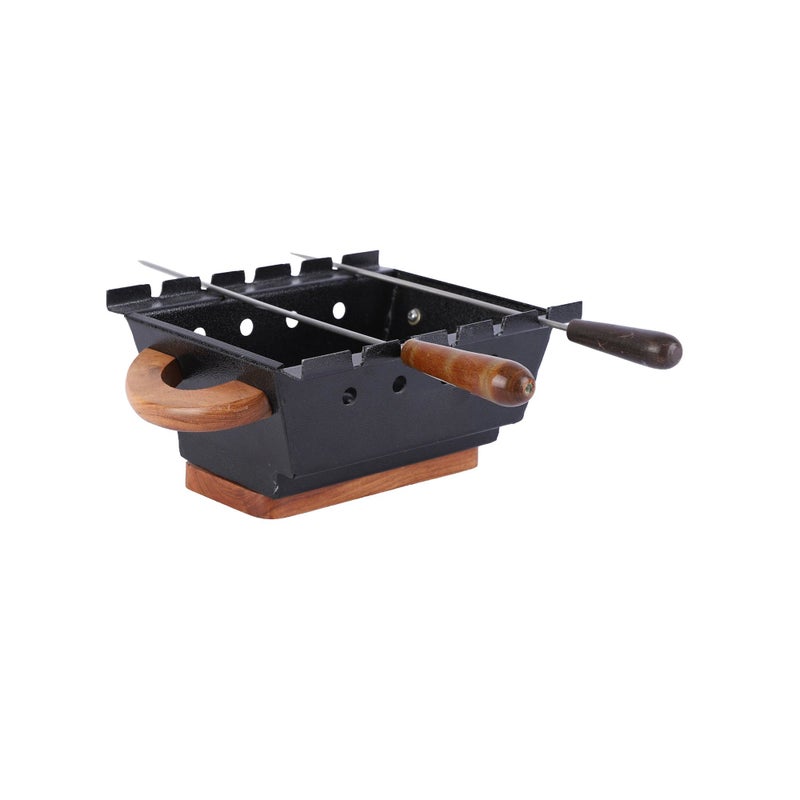 alsaifhome Charcoal Grill with 5 Skewers, Durable Structure, Side Ventilation Holes, Wooden Handles, Stable Base, Suitable for Trips and Outdoor Grilling – Black - Image 1