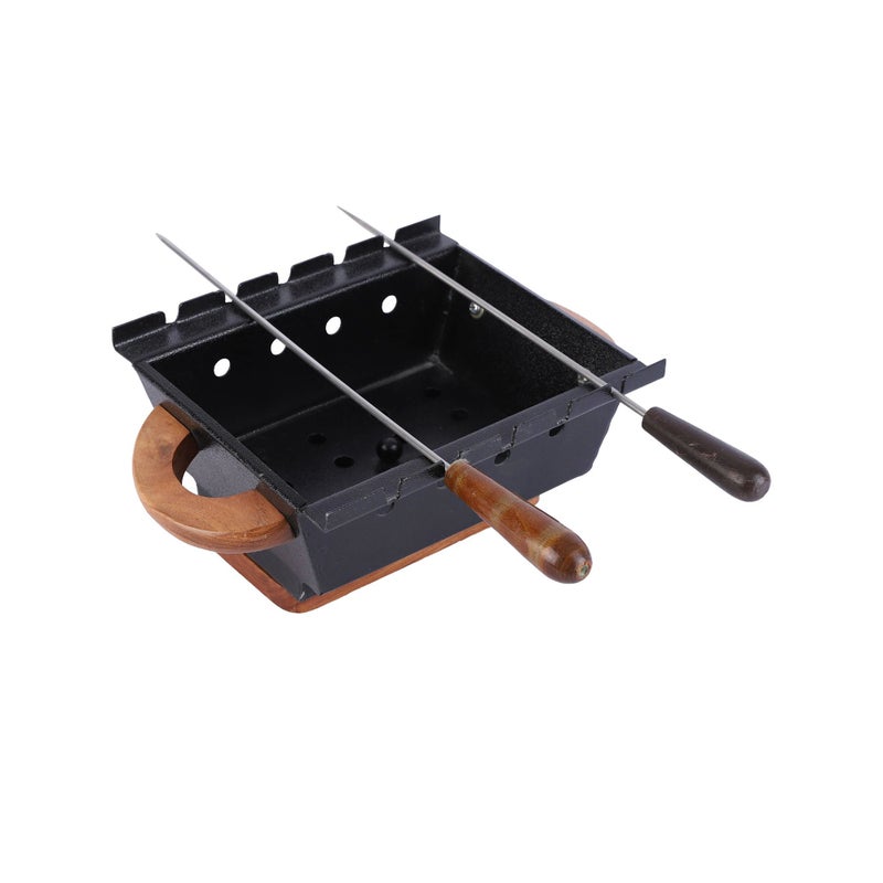 alsaifhome Charcoal Grill with 5 Skewers, Durable Structure, Side Ventilation Holes, Wooden Handles, Stable Base, Suitable for Trips and Outdoor Grilling – Black - Image 3