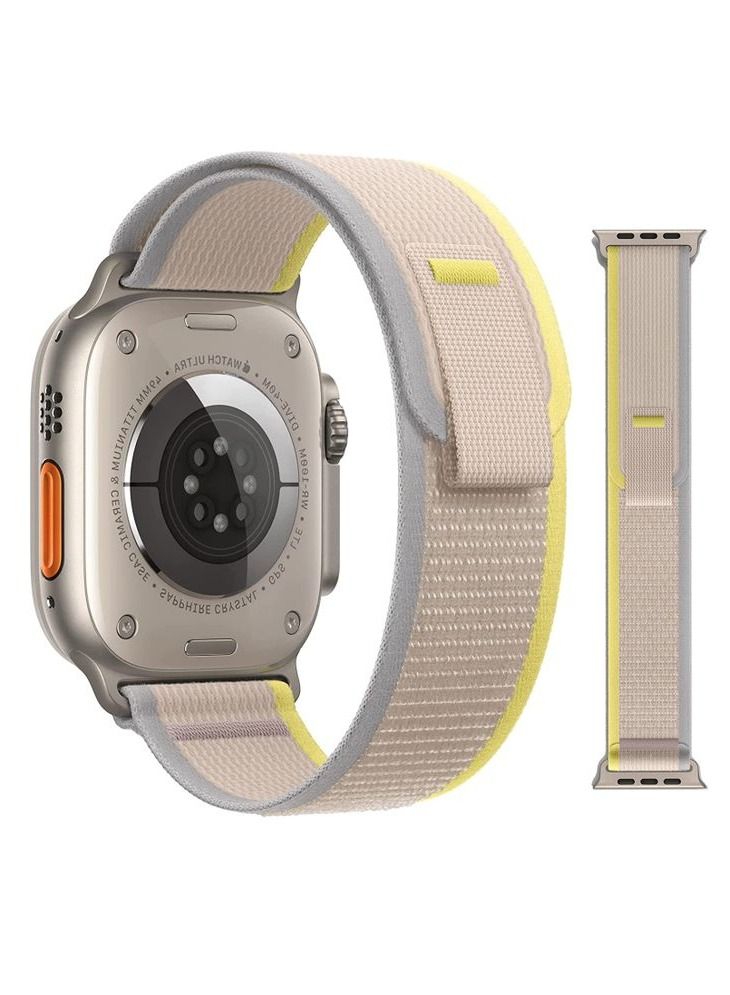 سوار تريل لوب متوافق مع ابل واتش8/8 الترا 45/49 ملم  ، نايلون رياضي رمادي أصفر - Image 1