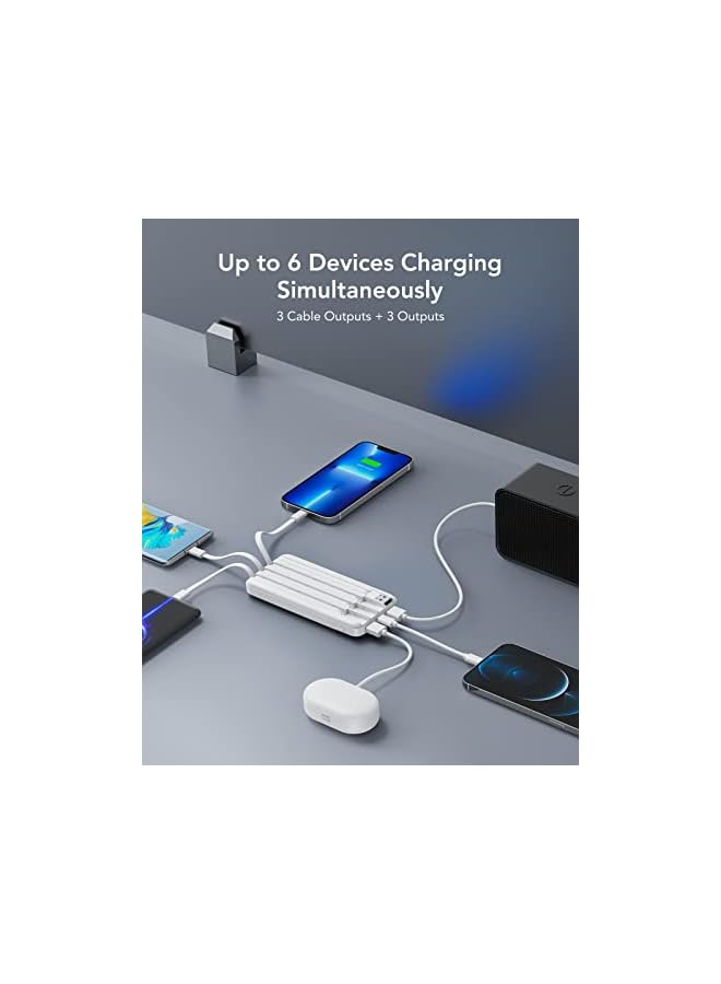 Charmast باور بانك مع كابل مدمج 10000 مللي أمبير في الساعة، حزمة بطارية USB C 6 مخارج ومدخلين مع شاشة LED شاحن محمول من النوع C متوافق مع الهواتف الذكية والأجهزة اللوحية والمزيد باللون الأبيض - Image 3