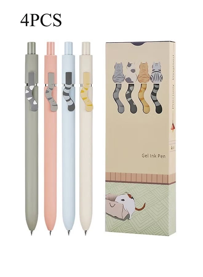 YJ 4 Pcs Cat Pens, 4 Colors, 0.5mm Black Ink Pens Fine Point Smooth Writing Pen, High-End Series Cat's Tail Retractable Pen for Journaling Note Taking - Image 1