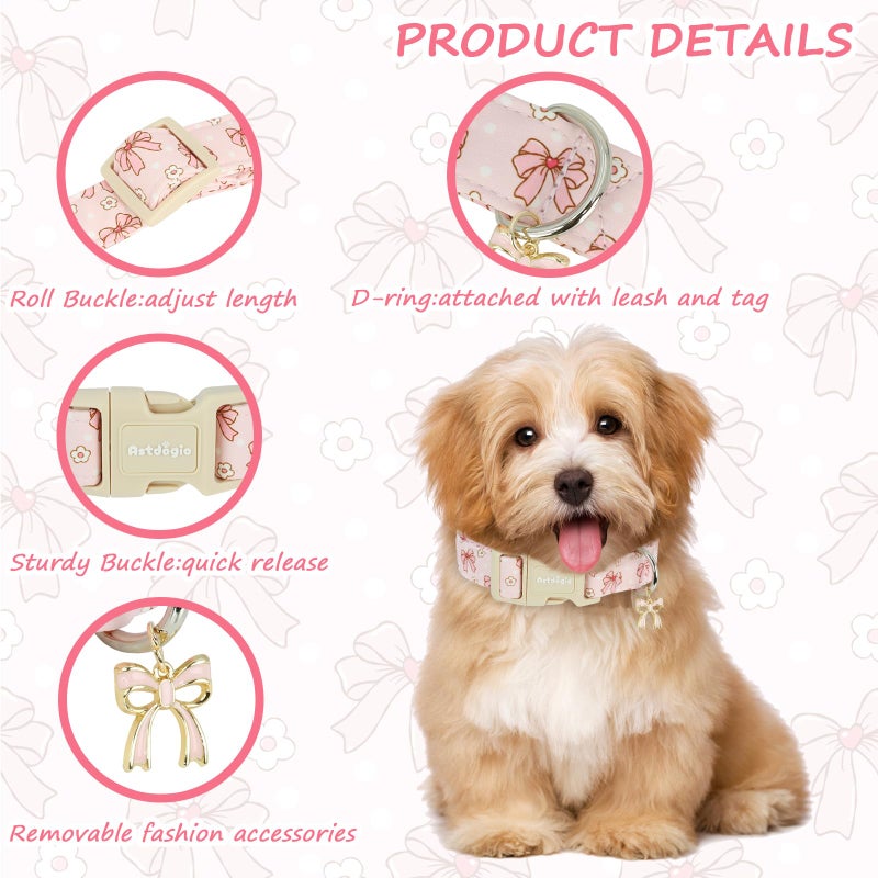 Astdogio Pink Bow Dog Collar with Flower, Adjustable Cotton Puppy Collar, Cute Girl Boy Dog Collars for Small Medium Large Dogs, Ideal for Gifts,Pet Accessory,S - Image 3