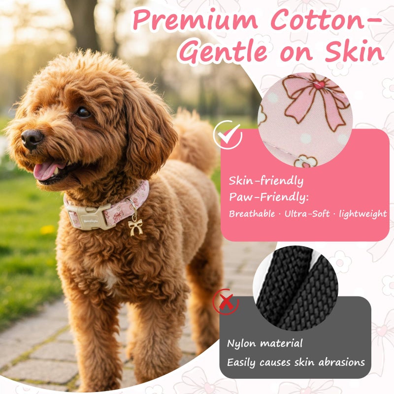 Astdogio Pink Bow Dog Collar with Flower, Adjustable Cotton Puppy Collar, Cute Girl Boy Dog Collars for Small Medium Large Dogs, Ideal for Gifts,Pet Accessory,S - Image 4