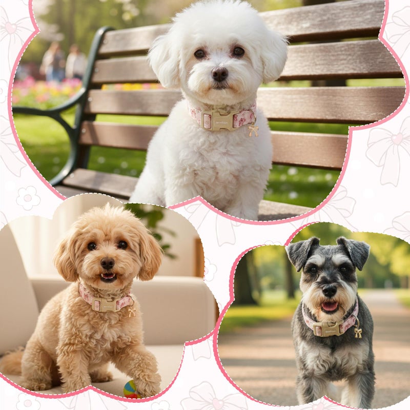 Astdogio Pink Bow Dog Collar with Flower, Adjustable Cotton Puppy Collar, Cute Girl Boy Dog Collars for Small Medium Large Dogs, Ideal for Gifts,Pet Accessory,S - Image 5