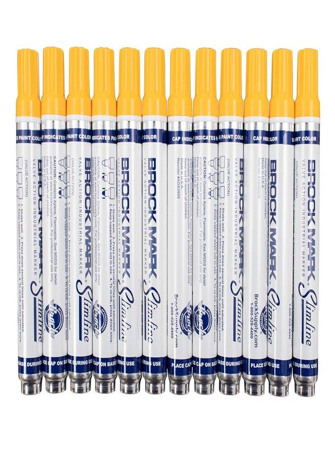 Brock 12 Pc Set Yellow Brockmark Slimline Industrial Paint Markers Opaque Gloss Pen Metal Wood Plastic Glass for Auto Construction Arts Home - Image 1