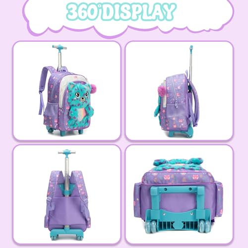 Meetbelify Rolling Backpack for Girls 3D Carton Backpack with Wheels for Elementary Student Kids Plush School Bag with Lunch Box Pencil Case for Girls Ages 6-8 Years Old - Image 3