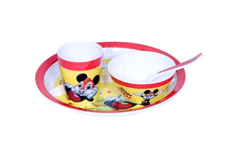 DINEWELL طقم عشاء ملامين مضحك للأطفال من داينويل (طقم من 4) - Image 1