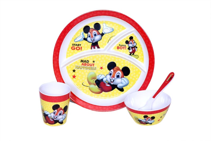 DINEWELL طقم عشاء ملامين مضحك للأطفال من داينويل (طقم من 4) - Image 4