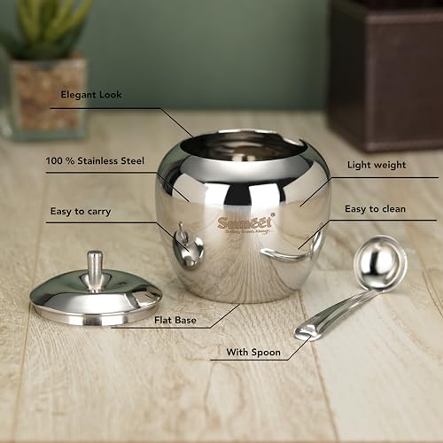 Sumeet Stainless Steel Apple Shape Ghee and Oil Pot, Storage Container with Spoon for Kitchen, 9cm Dia, 350ML - Silver (Pack of 2) - Image 2
