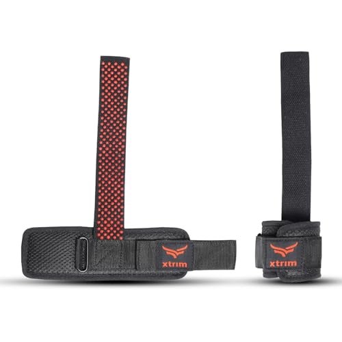 XTRIM Silicon Coated Weightlifting Strap with Wrist Support for Weight Training, Gym Workout, Bodybuilding, Strength Training (Red, Set of 2) - Image 1