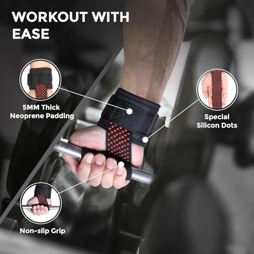 XTRIM Silicon Coated Weightlifting Strap with Wrist Support for Weight Training, Gym Workout, Bodybuilding, Strength Training (Red, Set of 2) - Image 5