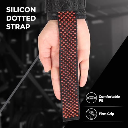 XTRIM Silicon Coated Weightlifting Strap with Wrist Support for Weight Training, Gym Workout, Bodybuilding, Strength Training (Red, Set of 2) - Image 4