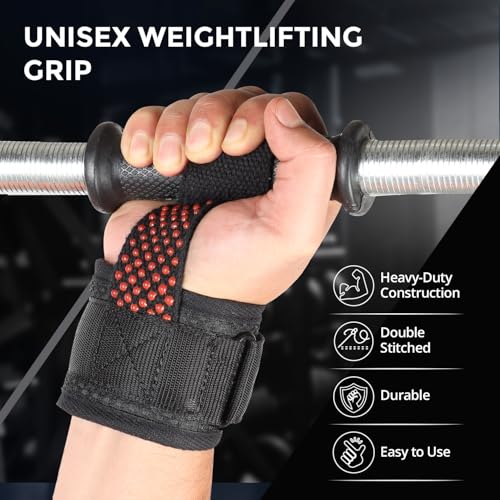 XTRIM Silicon Coated Weightlifting Strap with Wrist Support for Weight Training, Gym Workout, Bodybuilding, Strength Training (Red, Set of 2) - Image 2