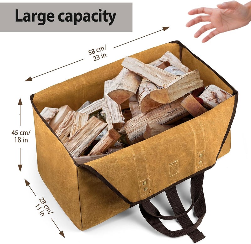 BONTHEE Firewood Carrier Bag Waxed Canvas Waterproof Extra Large Log Carrier Holder Freestanding Tote Bag for Firewood - Image 2
