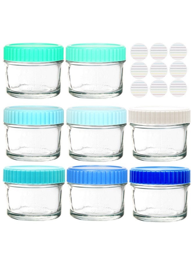 يانج إيفر عبوات زجاجية لتخزين طعام الأطفال من يونج إيفر، 4 أونصات قابلة للتكديس مع أغطية محكمة الغلق، برطمانات زجاجية مع أغطية، 8 ألوان ساحلية (عبوة من 8 قطع) - Image 1