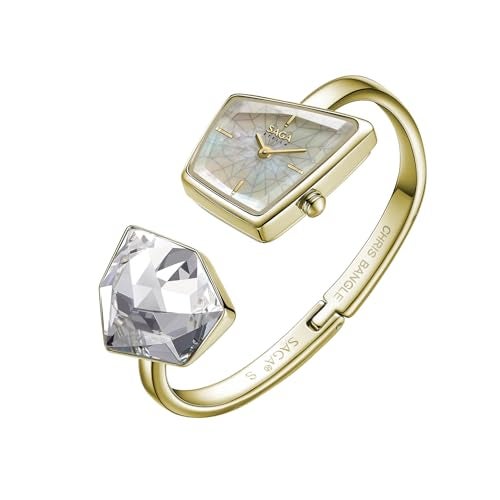 SAGA Illusion Women's Luxury Cuff Bangle Watch, Shaped Mineral Case, 316L Stainless Steel Bracelet with Danube Crystals, Swiss Ronda Quartz Movement, 30M Water Resistant - Image 3