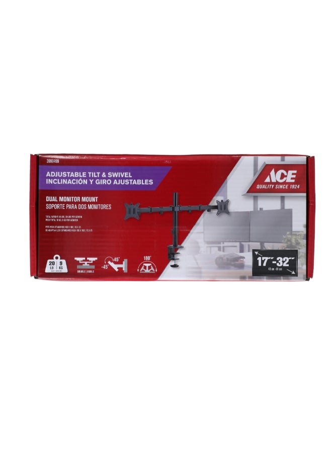 ACE Adjustable Tilt and Swivel Dual Monitor Mount Black 17-32 Inch 3999499 