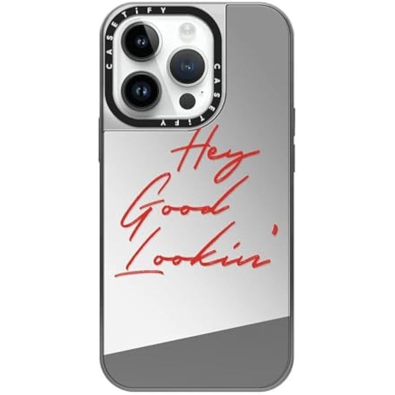 Casetify Mirror Case for iPhone 14 Pro Compatible with Magsafe - Hey Good Lookin' - Silver on Silver - Image 1