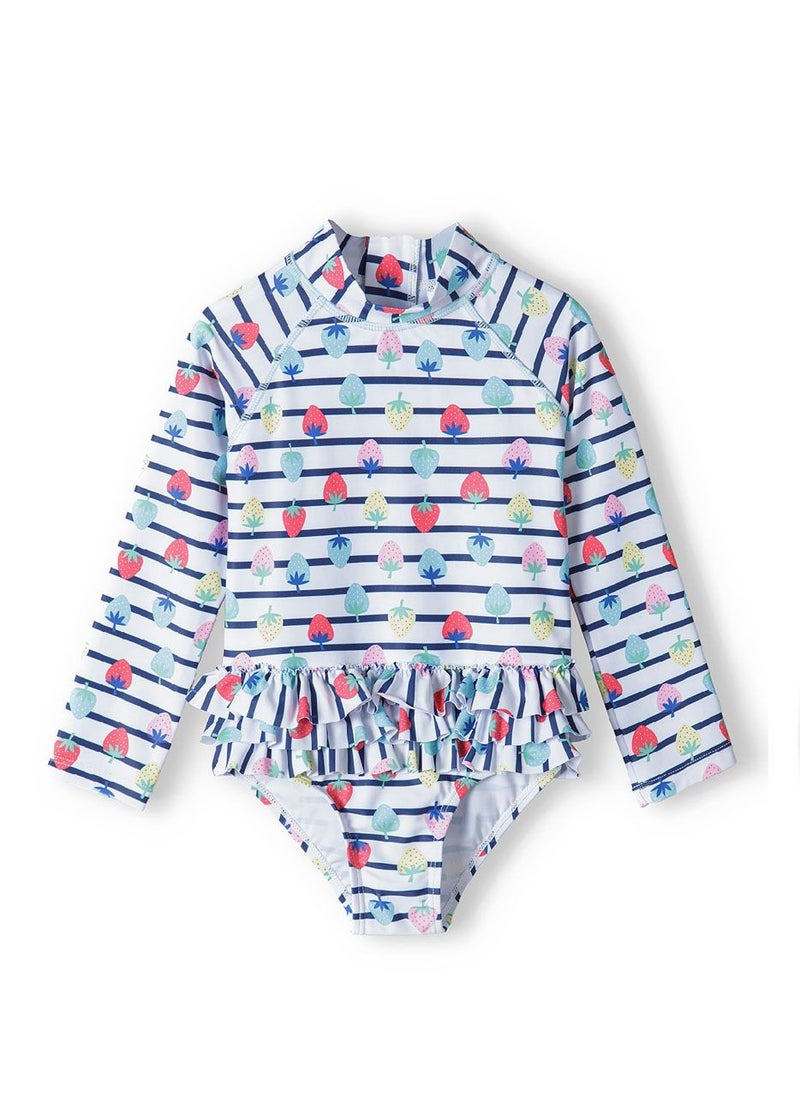 MINOTI Kids Girls Long Sleeve One-Piece Swimsuit with Print and Ruffles - Image 1