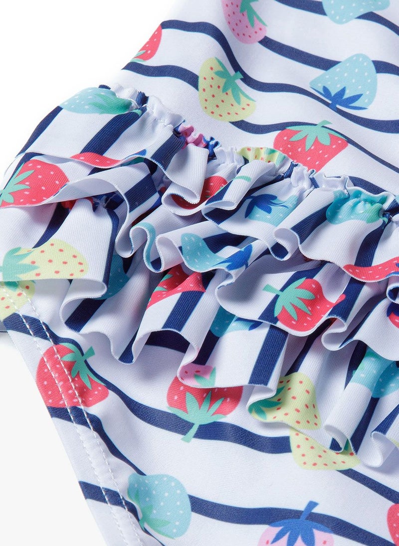 MINOTI Kids Girls Long Sleeve One-Piece Swimsuit with Print and Ruffles - Image 3