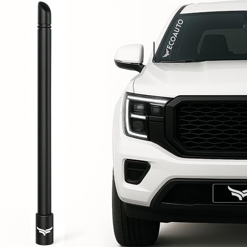 EcoAuto 8" Universal Short Stubby Truck Antenna — Truck Accessories for Ford, Dodge, GMC, Chevy, Jeep (2007+) — Anti Theft with Enhanced Reception — Ditch The Whip for Sleek Antenna (Black) - Image 1