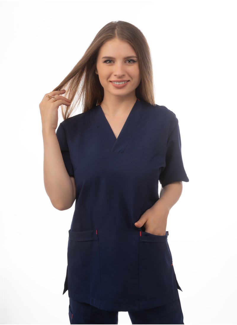 APEX Classic Scrub 1/2 Sleeve Female Dark Blue LIN  - Image 1