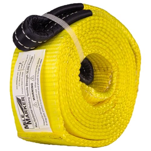 Mile Marker 19315 Single Yellow 3" x 15′ Recovery Strap for Heavy Duty Use - Rated to 30,000 Pound Capacity - Ensures User Safety with Built in Blue Lines - Image 1