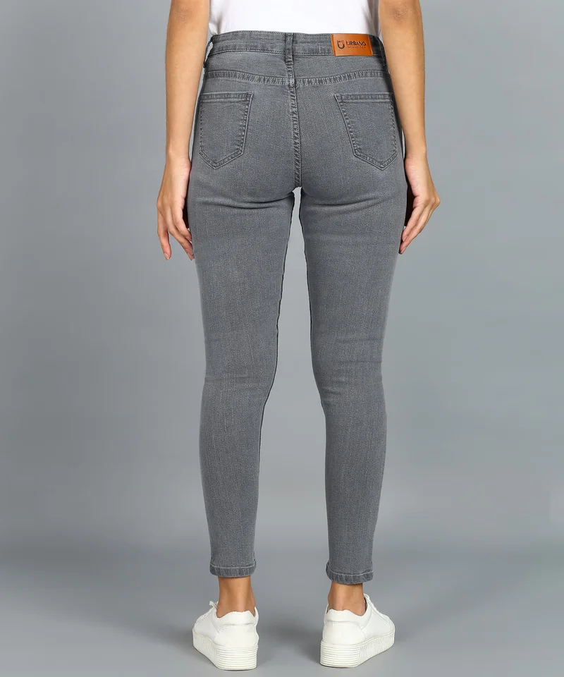 Urbano Fashion  Urbano Fashion Women's Light Grey Skinny Fit Mild Distressed Washed Jeans  | Best Price UAE