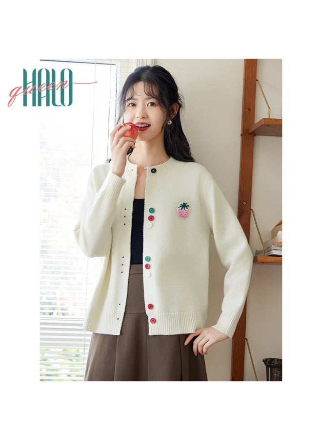 HALOQUEEN Halo Queen Knitted Cardigan For Women, Round Neck, Contrasting Color Buttons, Versatile Design, Fashionable Top, New Product H143z1004 - Image 2